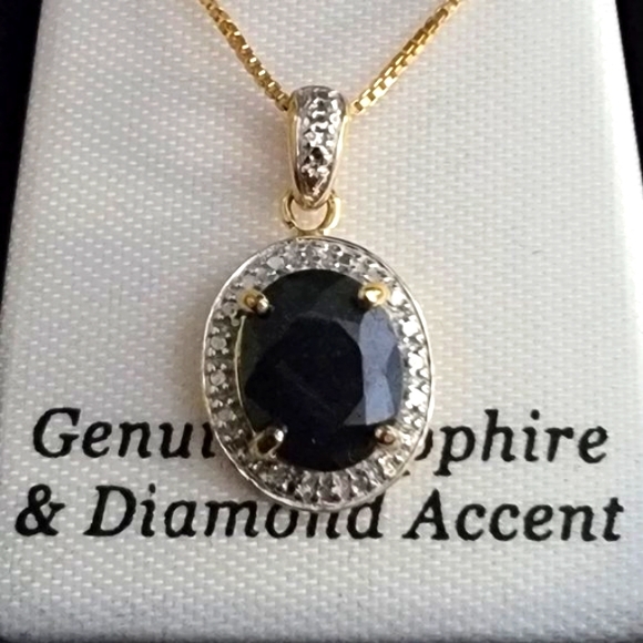 Jewelry - VINTAGE 18K Gold over Sterling Silver with Sapphire and Diamond Accent Necklace